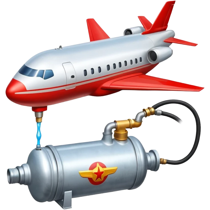 Airplane wing fuel tank being filled with jet fuel from under ground hydrant emoji