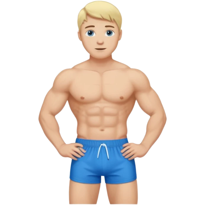 handsome blue eyed blonde man with only boxer standing emoji