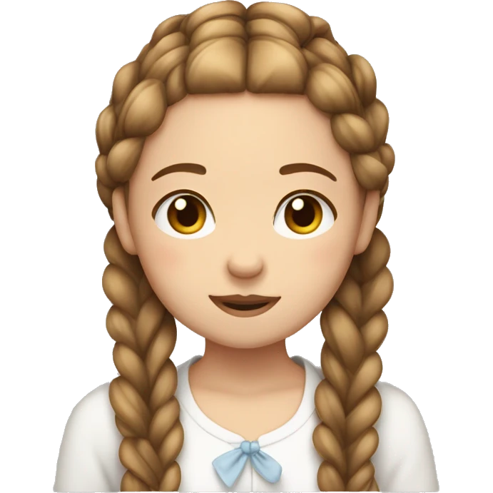 Light Brown haired girl with two French braids on top of each other tired together with a bow emoji