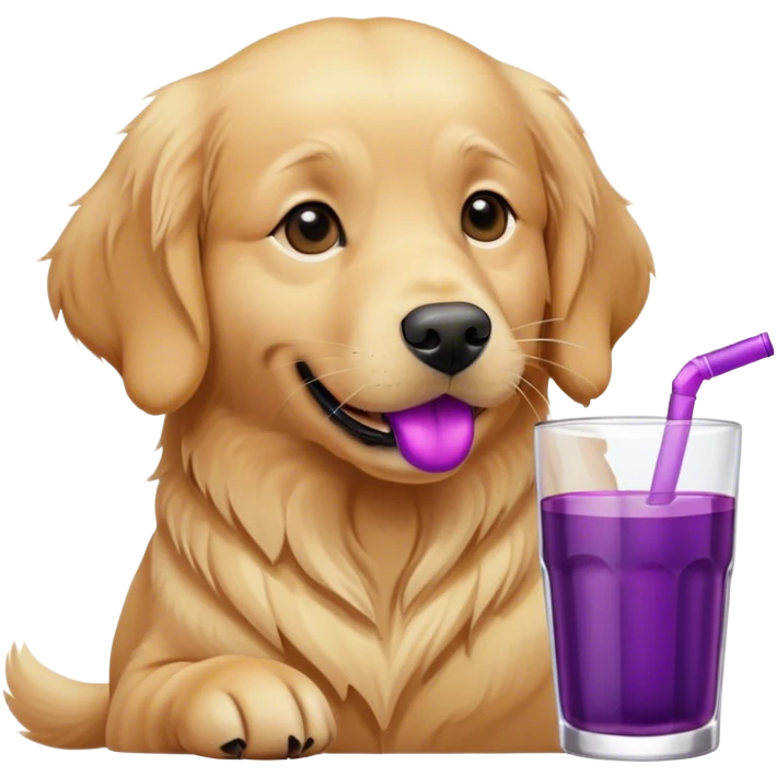 Golden retriever, drinking purple juice emoji