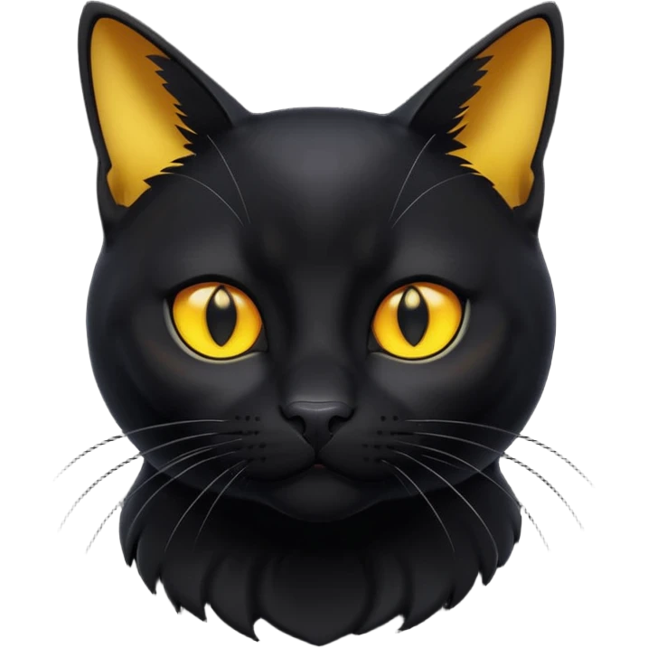 A 3D cartoon jet-black Bombay cat with glossy fur, bright golden eyes, dramatic contrast lighting, Memoji-style cinematic look. full body or half body. emoji