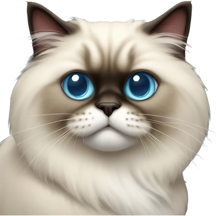 Himalayan cat with long tongue sticking out, blue eyes emoji