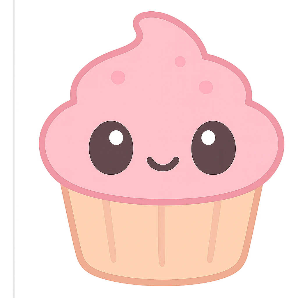 cute cupcake with pink icing, kawaii style emoji