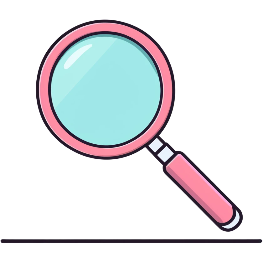 Pink Web browser on a computer with a magnifying glass
 emoji