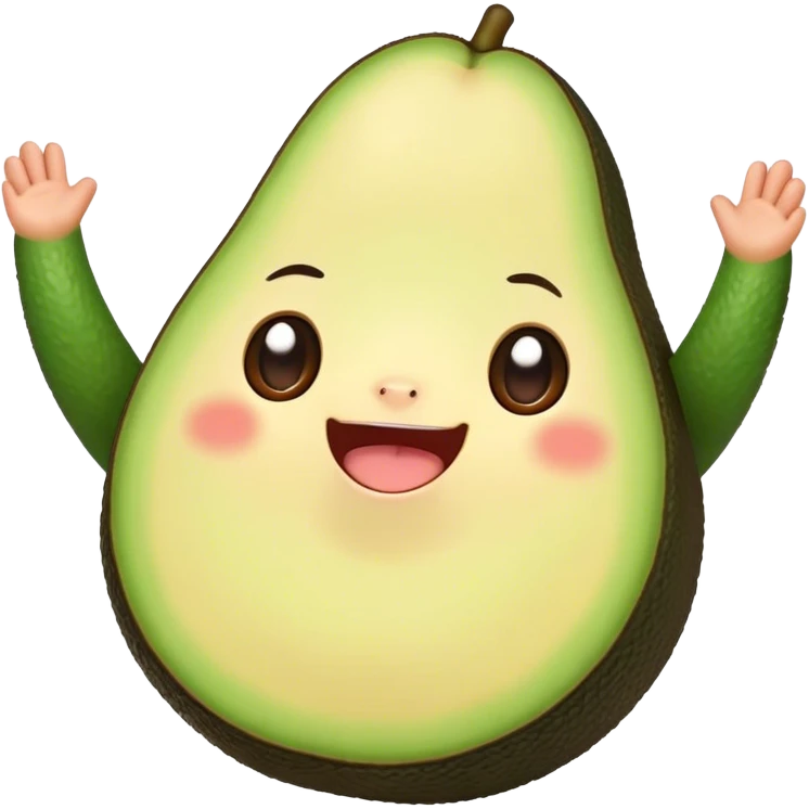 Cute Kawaii Avocado, round and cuddly, soft green with a tiny brown pit, blushing cheeks, a joyful smile, tiny arms outstretched, a warm and healthy glow! emoji