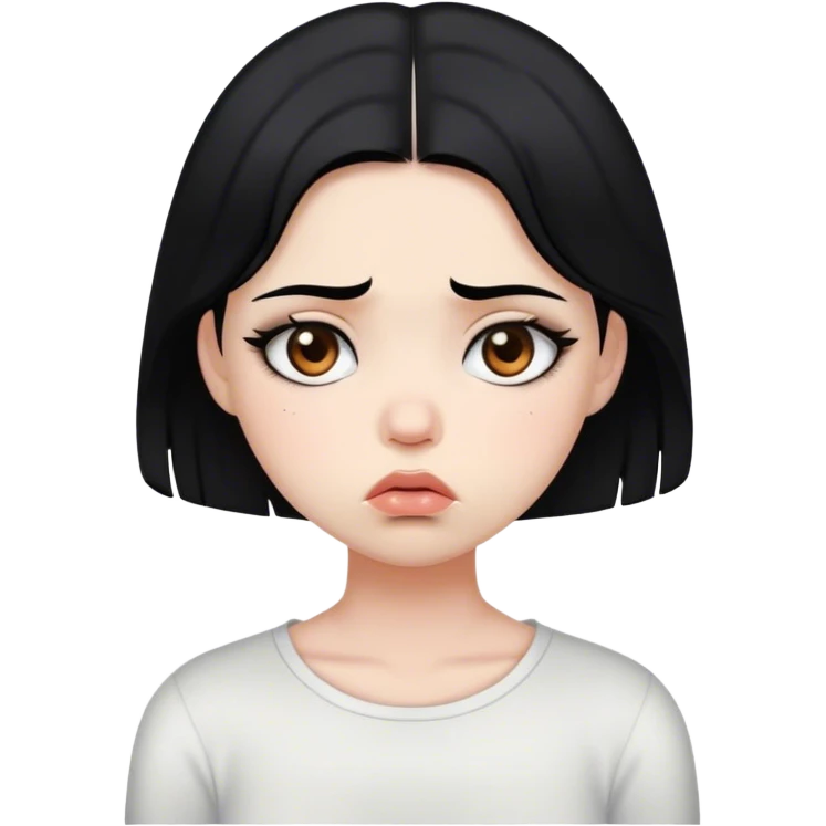 sad girl with black hair and brown eyes and white skin pouting emoji