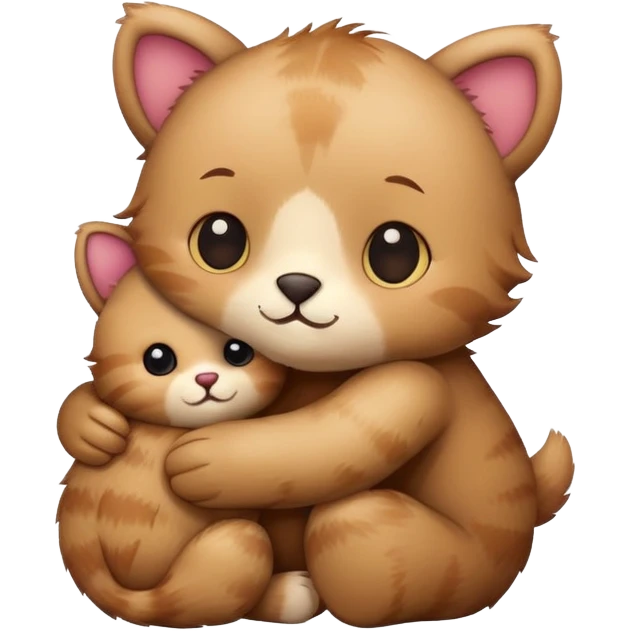 cat hugs a little bear emoji