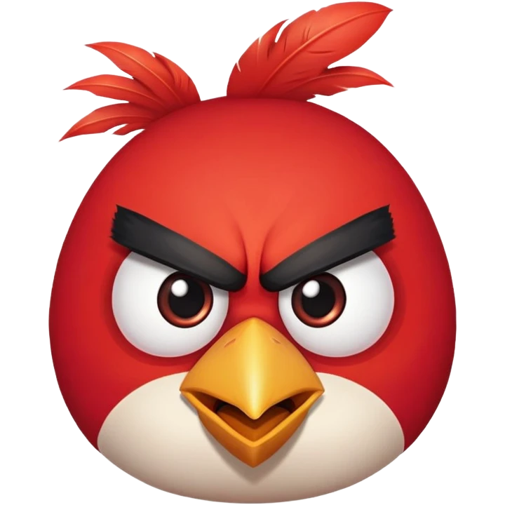 Red angry bird from Angry Birds game with triangular eyebrows and angry expression emoji