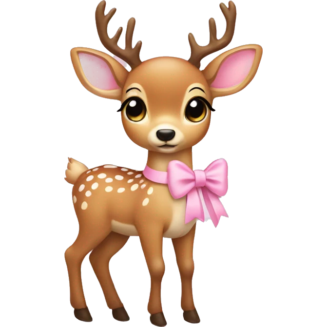 Cute full body deer wearing baby pink bow emoji