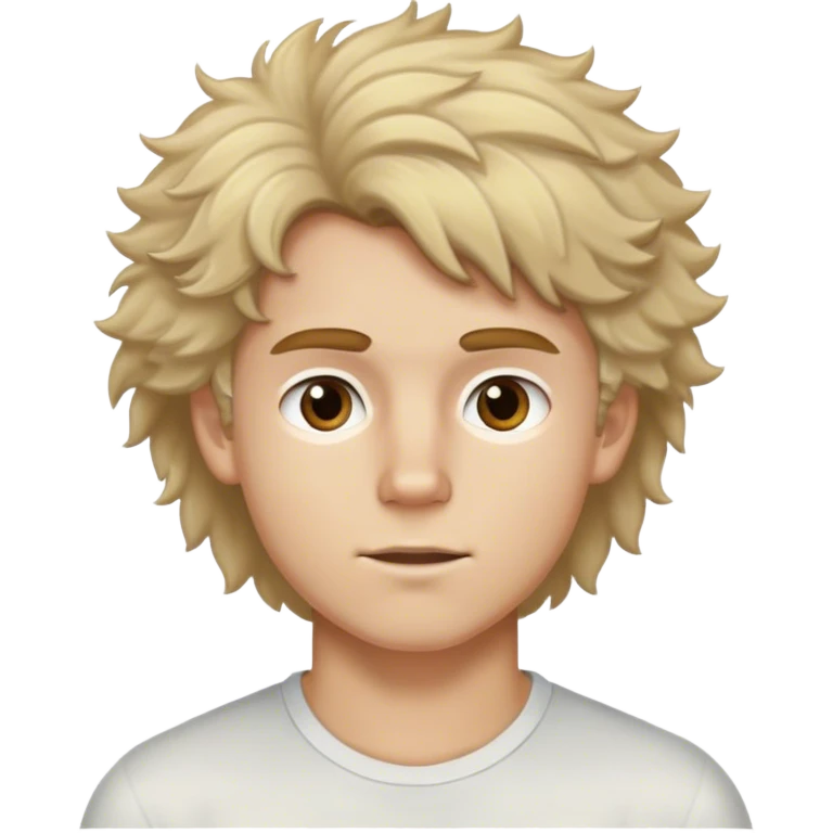 Dirty blonde white boy fluffy hair. Brown eyes, athletic face emoji
