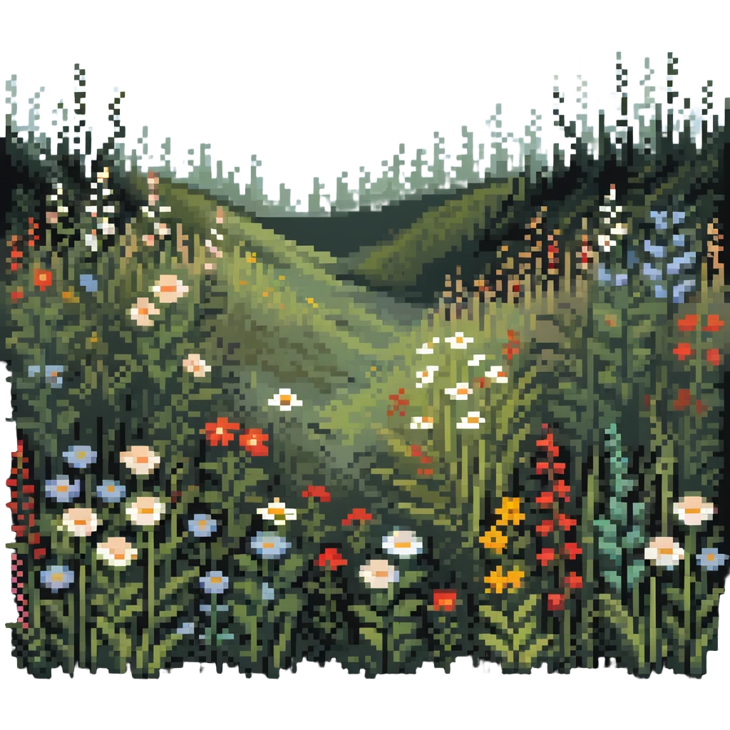 summer meadow with tall grass and flowers swaying in a gentle breeze emoji