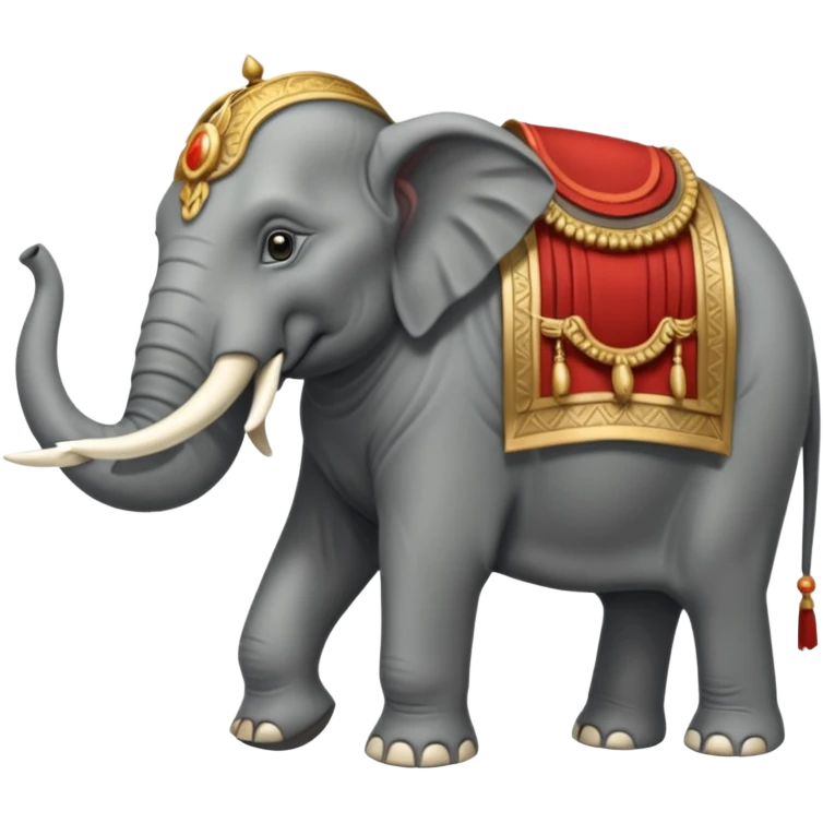 An emoji of a fierce Carthaginian war elephant with tusks and a howdah on its back. emoji