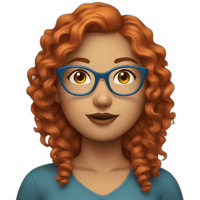 pretty curvy girl with curly copper hair and blue glasses emoji