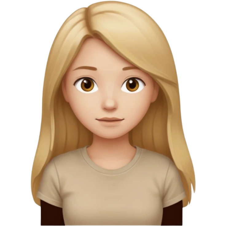 a girl with long light brown hair that is blond at the ends stands sideways in a beige T-shirt emoji