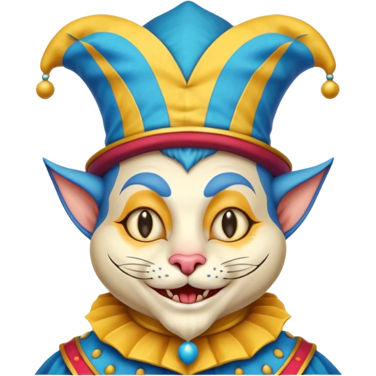 crazy funny colorful cat jolly joker, medieval, vintage, court jester, mac os icon, blue color emoji
