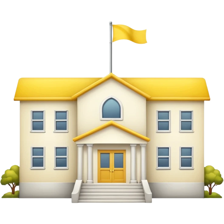 white background, magic school, with a flag, flag on a roof, yellow flag, white school emoji