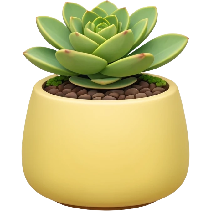 A pastel yellow ceramic pot in a geometric shape. The pot is shallow and contains a sedum succulent. emoji