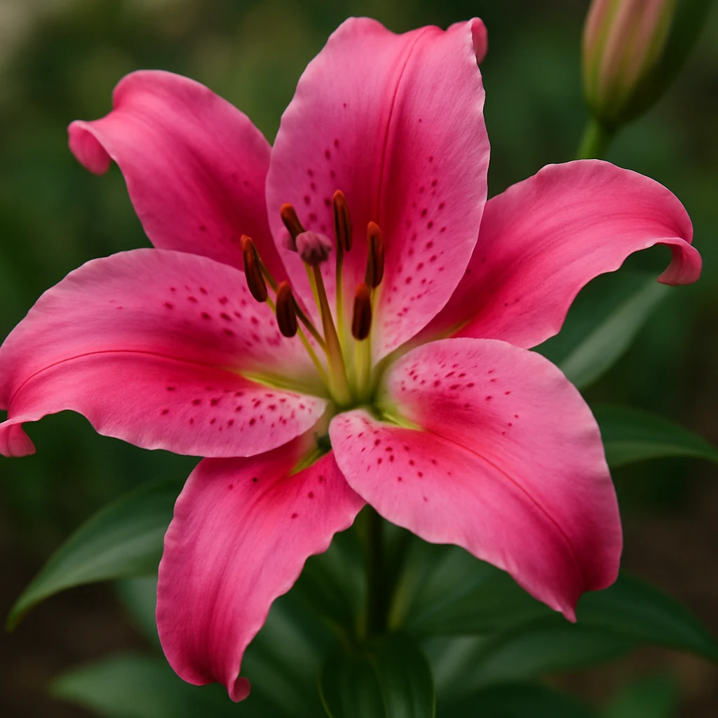 realistic style close-up of a vibrant pink lily flower emoji