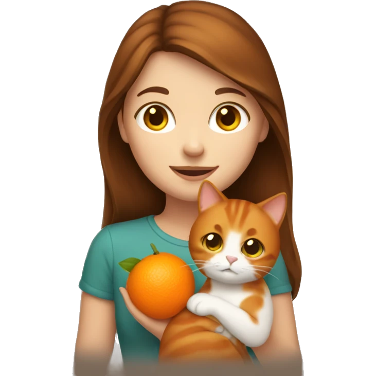Brown hair girl holding orange cat emoji