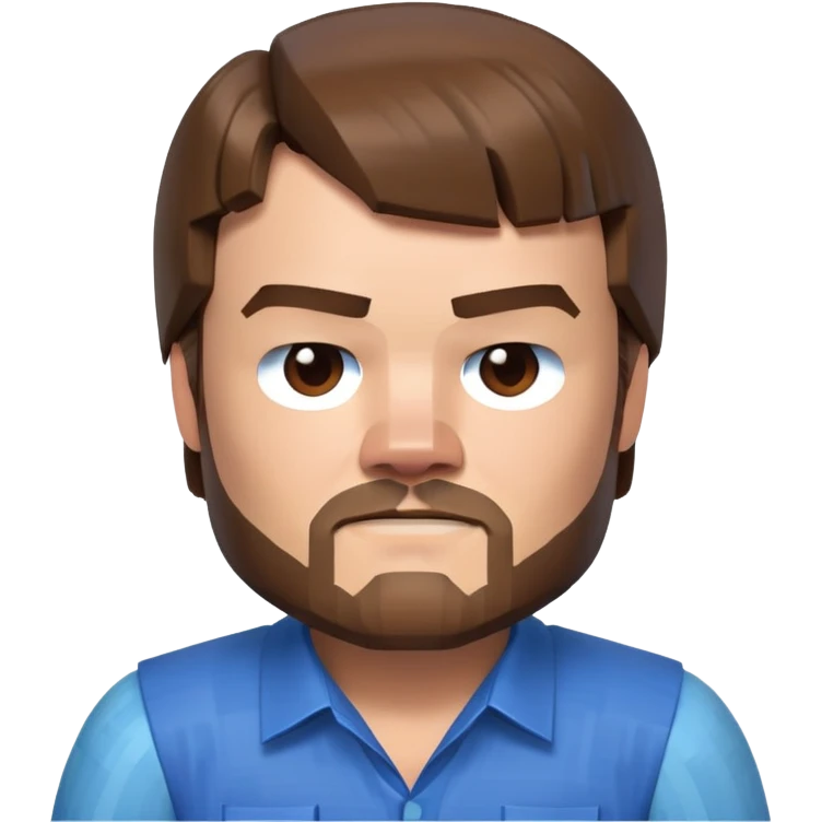 Jack Black as Minecraft Steve portrait, just face and shoulders, blocky character with brown hair, beard, and blue shirt emoji