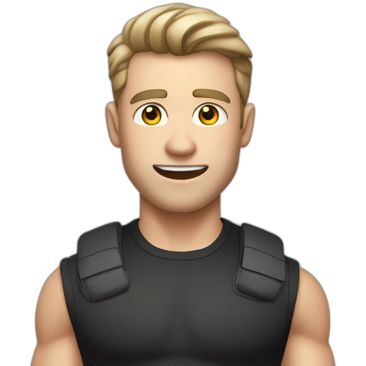 amazed Open with surprise mouth Pale skinned Fit Man With the biceps and dark brown hair in black shirt, gray sports shorts and white Sneakers emoji