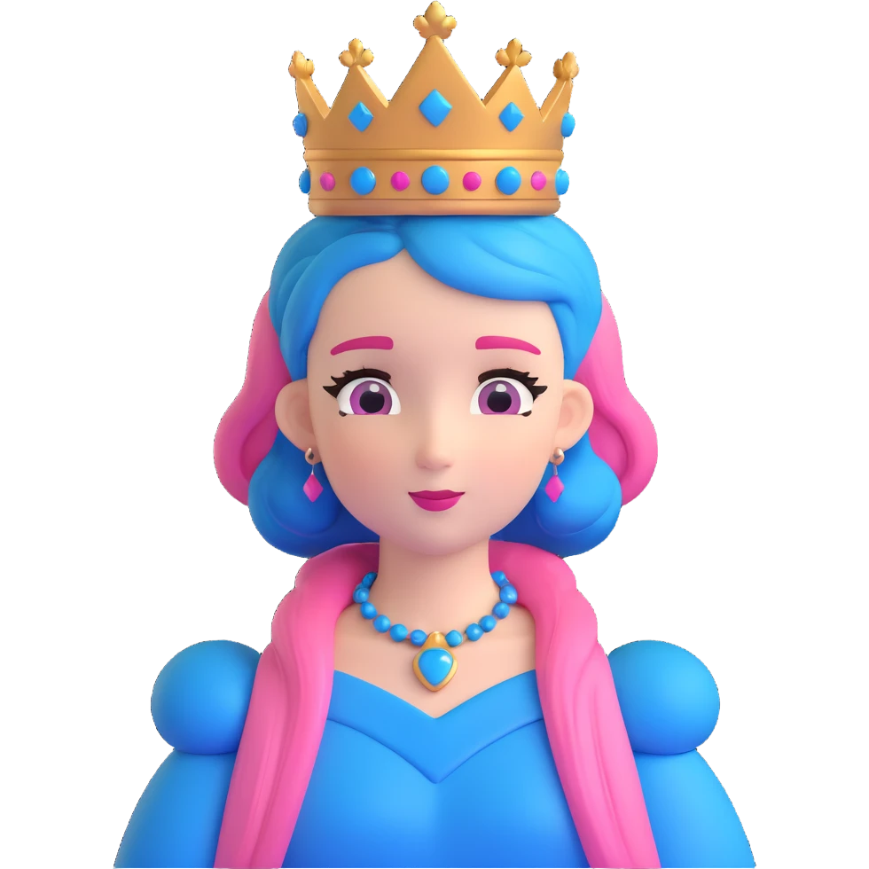 adorable queen with pink and blue hair and a queen crown emoji