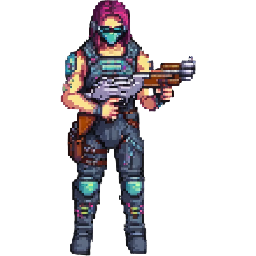 cyberpunk warrior from the 80s with an oldschool shotgun emoji
