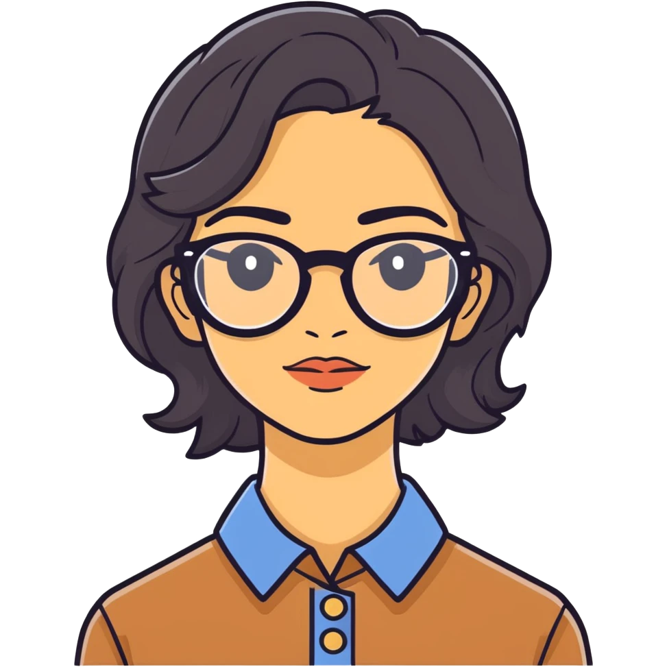 maestra con cabello semiondulado color negro, tez morena clara, lentes emoji