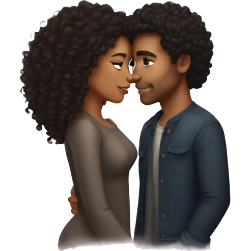 lightskin couple with curly dark hair kissing  emoji