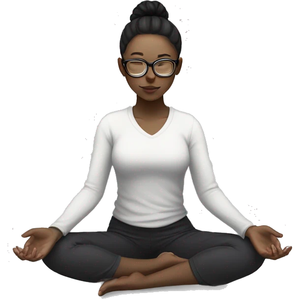 White skinned girl with glasses and a ponytail with black hair, meditating on the floor emoji