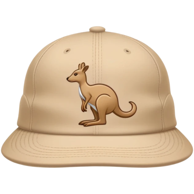 A beige Kangol flat cap with the kangaroo logo embroidered on the side, iOS emoji style, no human, light tan color emoji