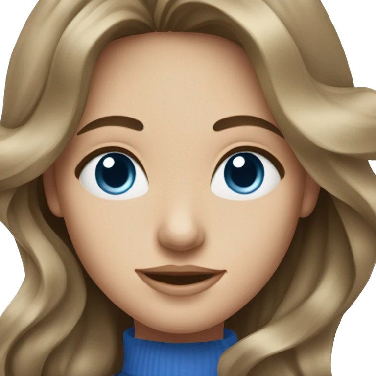 Portrait view of a a brunette girl with long wavy hair and blue eyes emoji
