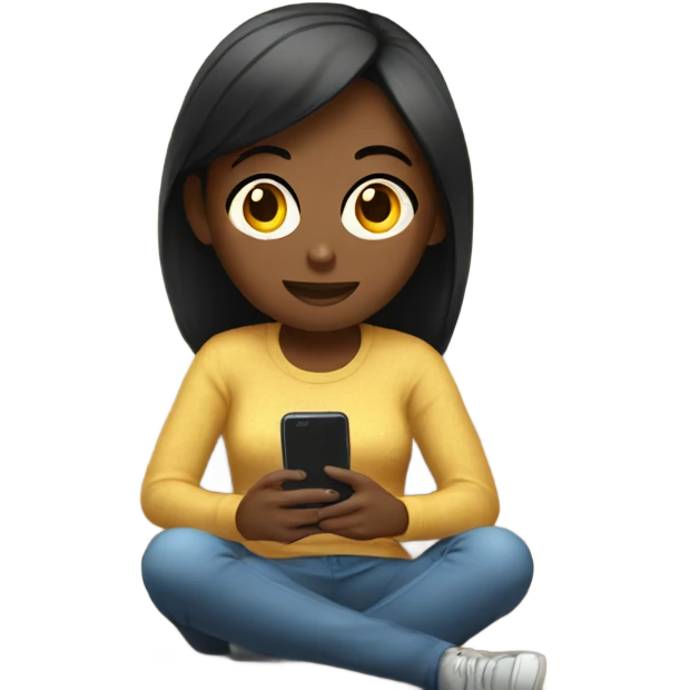 Girl sitting with smartphone indoors with long sleeves emoji