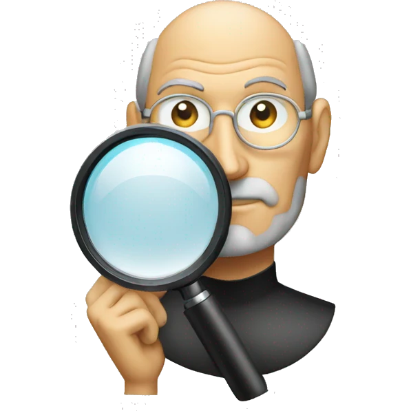 Steve jobs with magnifier emoji