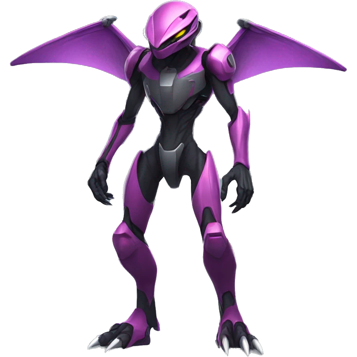 a black Genesect-Raptor-Fakémon—hybrid with a futuristic visor-helmet full body emoji