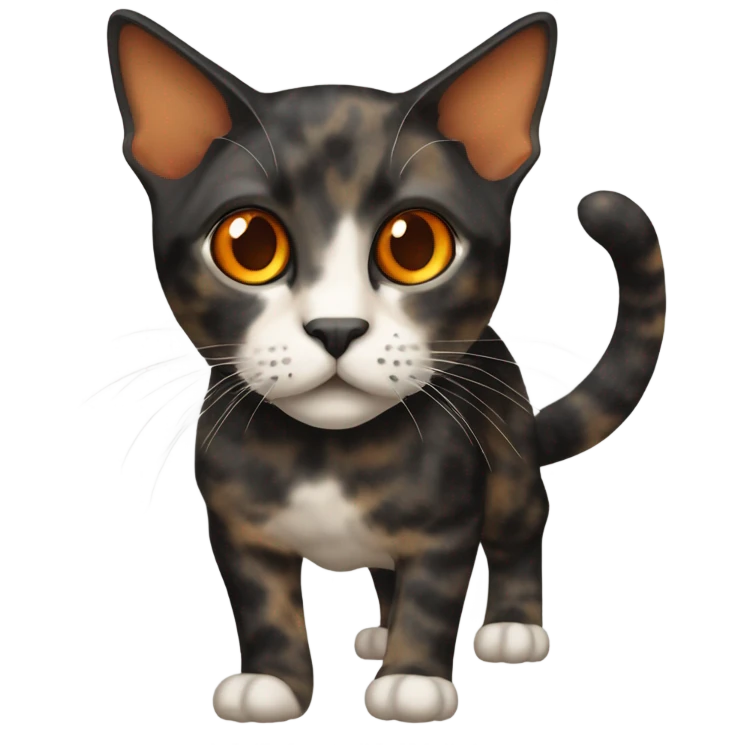 skinny dark tortoiseshell cat with orange eyes and a cream colored marking above its mouth emoji
