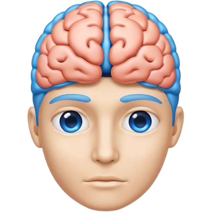 A real person face emoji and hair is replaced by a blue brain emoji