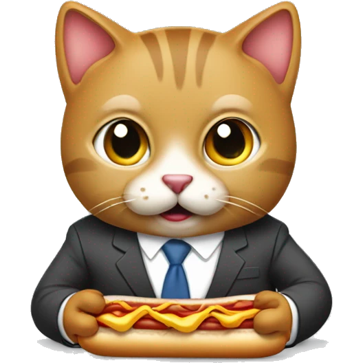 cat in business suit eating hotdog emoji