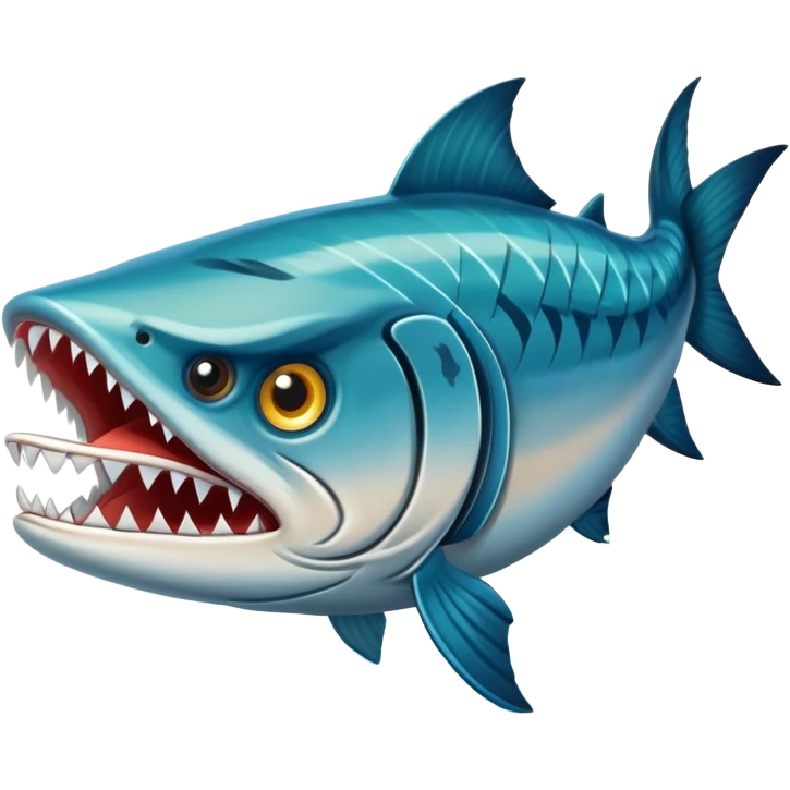 An angry barracuda swims swiftly through the water, its sharp teeth bared and ready for action emoji
