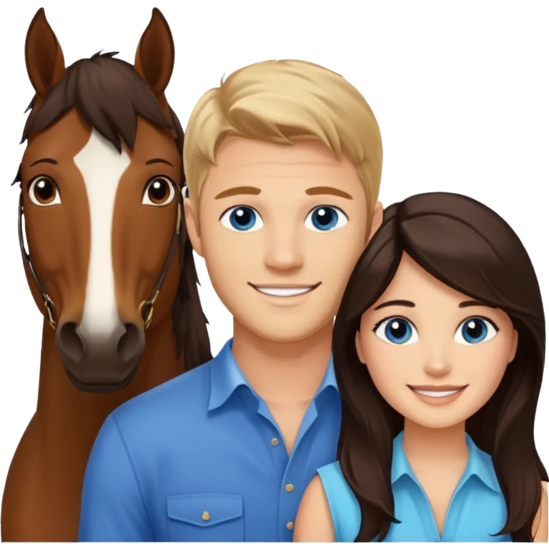 Smiling blue eyed trevor donovan with smiling brown eyed danica mckellan and one brown horse emoji