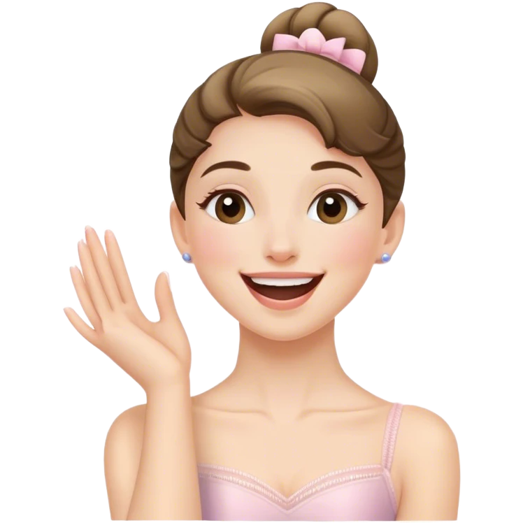 The ballerina laughs sweetly, covering her mouth with her hand emoji