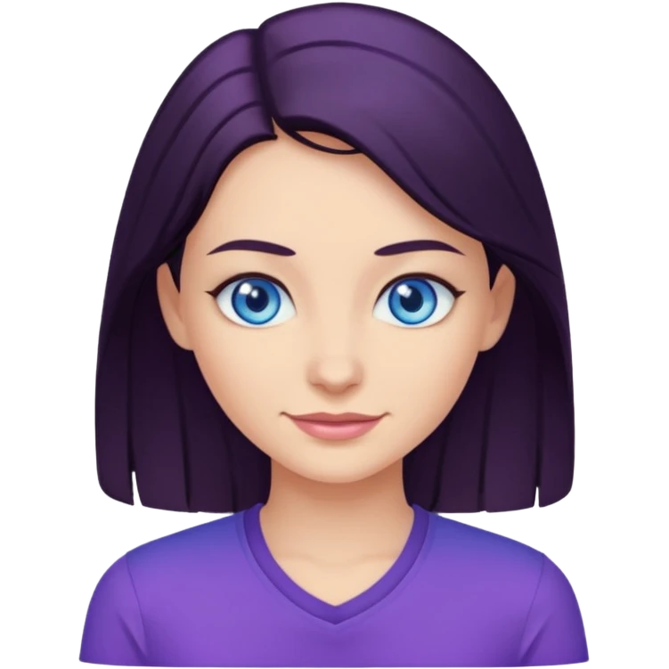 Smirking dark hair woman with blue eyes, wearing purple shirt 

 emoji