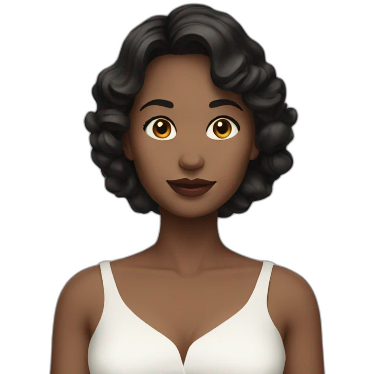 Woman short wavy short dark hair white dress emoji