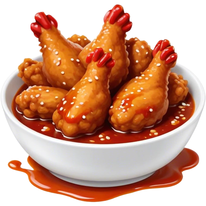 Korean Fried Chicken Cinematic Realistic Korean Fried Chicken Dish Emoji, depicted as bite-sized chicken pieces generously coated in a glossy, spicy sauce, in a bowl. emoji