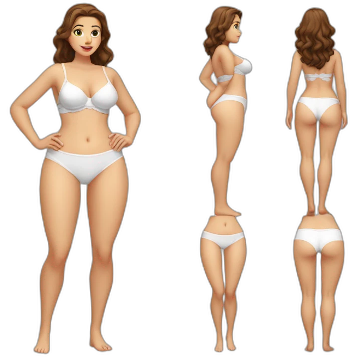 Full body Caucasian curvy beauty white knickers back and front views emoji