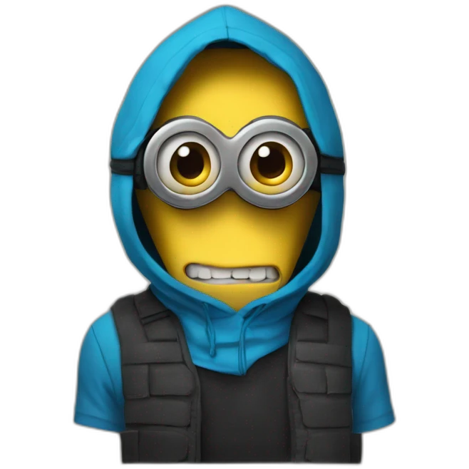 minion in a black mask and a blue sleeveless hood emoji