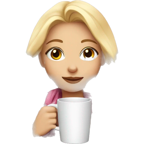 cute blonde girl wrapped in pink plaid blanket drinking coffee emoji