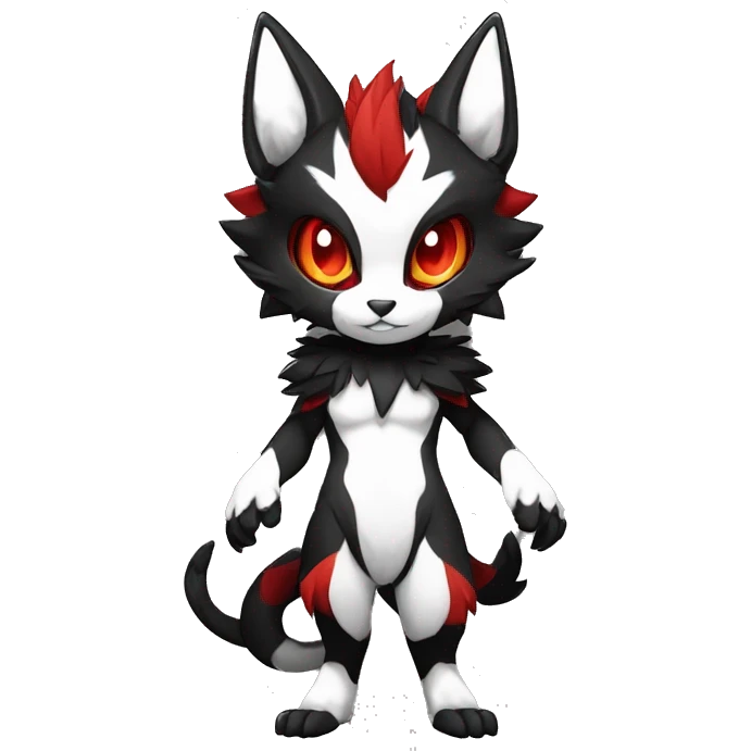Anthro-Edgy-Cool-Dark-Black-White-Red-Contrast-Colors-Fantasy-Fur-Sona-Chibi-Shiny-Fakémon-Hybrid full body emoji