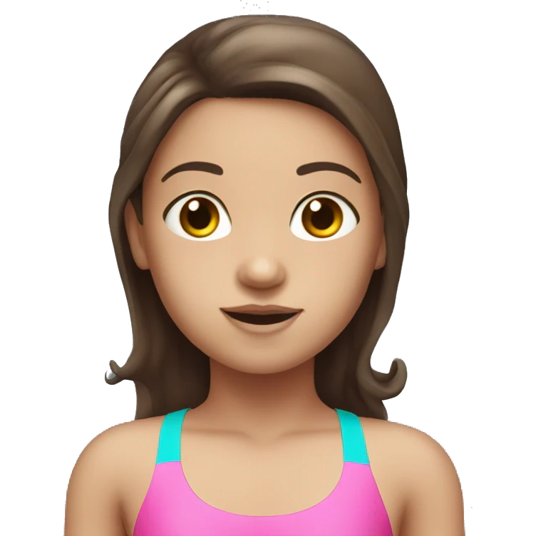 swimming little white girl with pink swimming suit dark brown long hair emoji