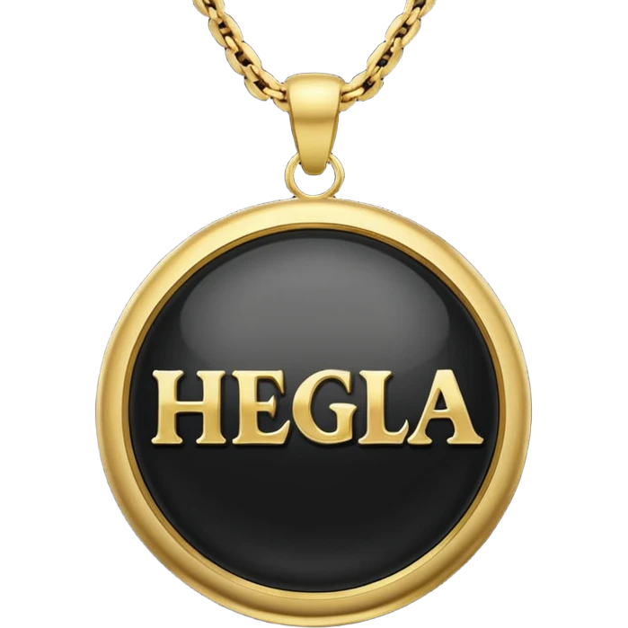 In black round stone of gold round pendant,the gold inscription "Helga" in large letters emoji